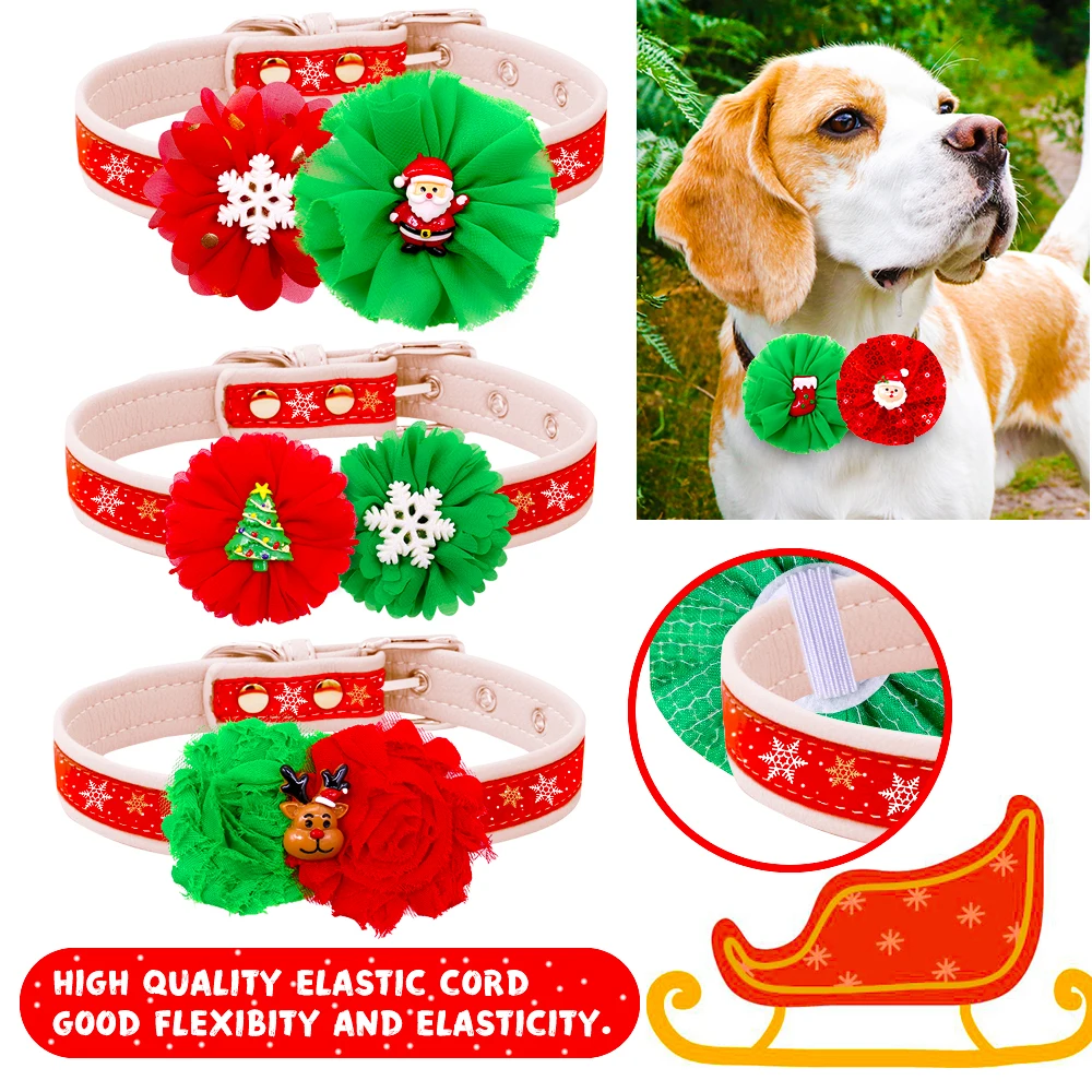 50pcs Christmas Pet Products Pet Dog Collar Decoration Accessories Dog Bow tie Collar Small Dog Xmas Party Grooming Supplies - imagen 3