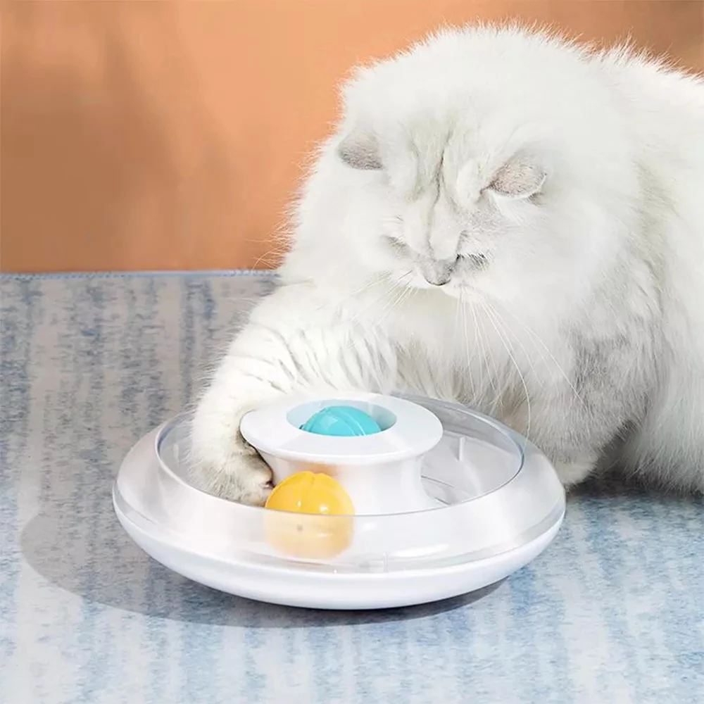 Juguete para rascar gatos, plataforma giratoria interactiva para parque de atracciones con bola de hierba gatera, plato de pista de juego, Base de vaso, juguete divertido para gatos - imagen 4