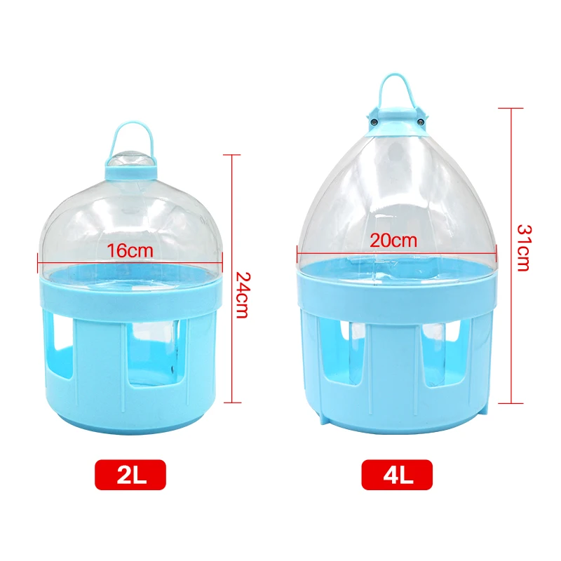 Bebedero de plástico de 2L/4L con mango para dispensador de agua de pájaros y palomas, accesorios para Conure Lovebirds, grises africanos - imagen 2