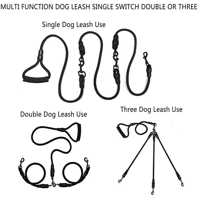 Benepaw-Correa de entrenamiento 3 en 1 para perro, accesorio de alta resistencia, doble/Triple, giratoria 360, sin enredos, para caminar, con mango de protección manual - imagen 2