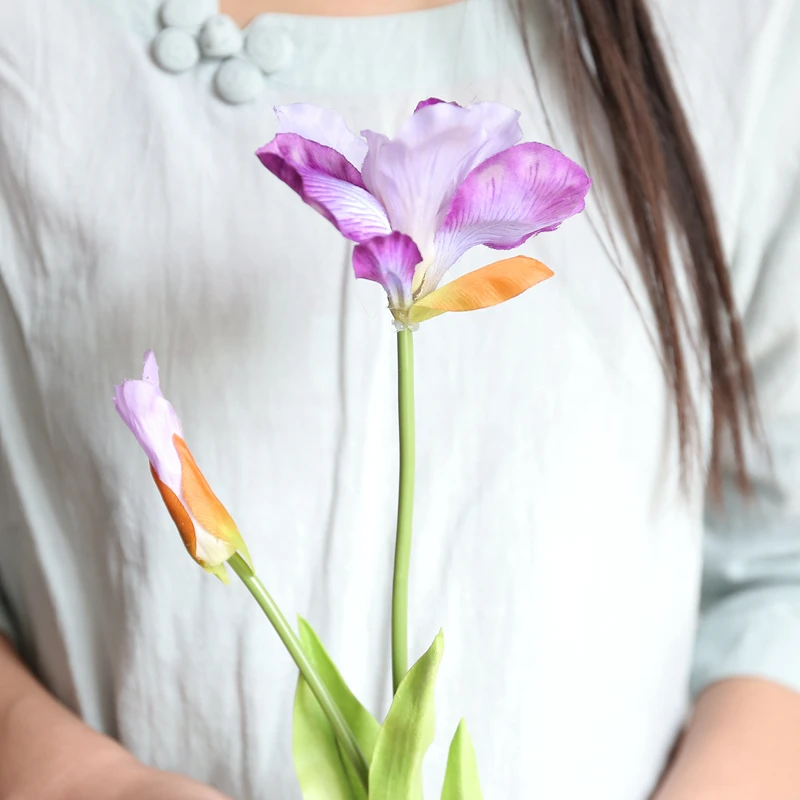 Flores de Lrish Iris de 2 cabezas, decoración del hogar, flores artificiales de Bauhinia para decoración de mesa de boda - imagen 4