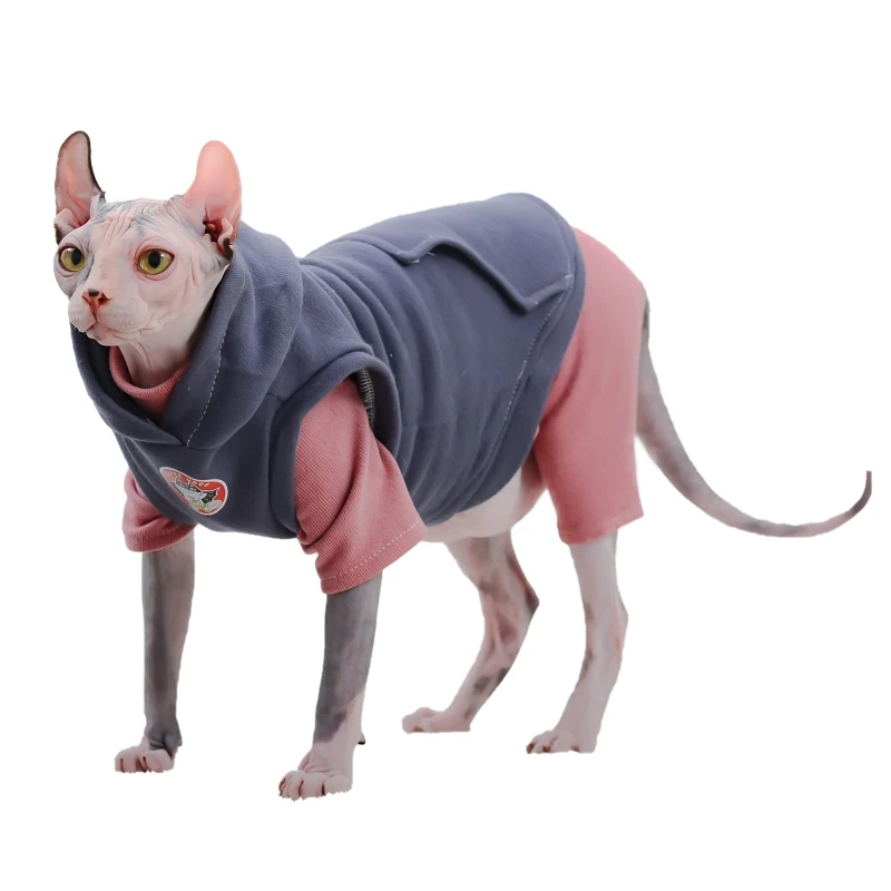 Sphynx-Sudadera con capucha de algodón para gato, ropa cálida de invierno, chaleco polar para gato, esfinge, gatito, pijamas, suministros para gato - imagen 3