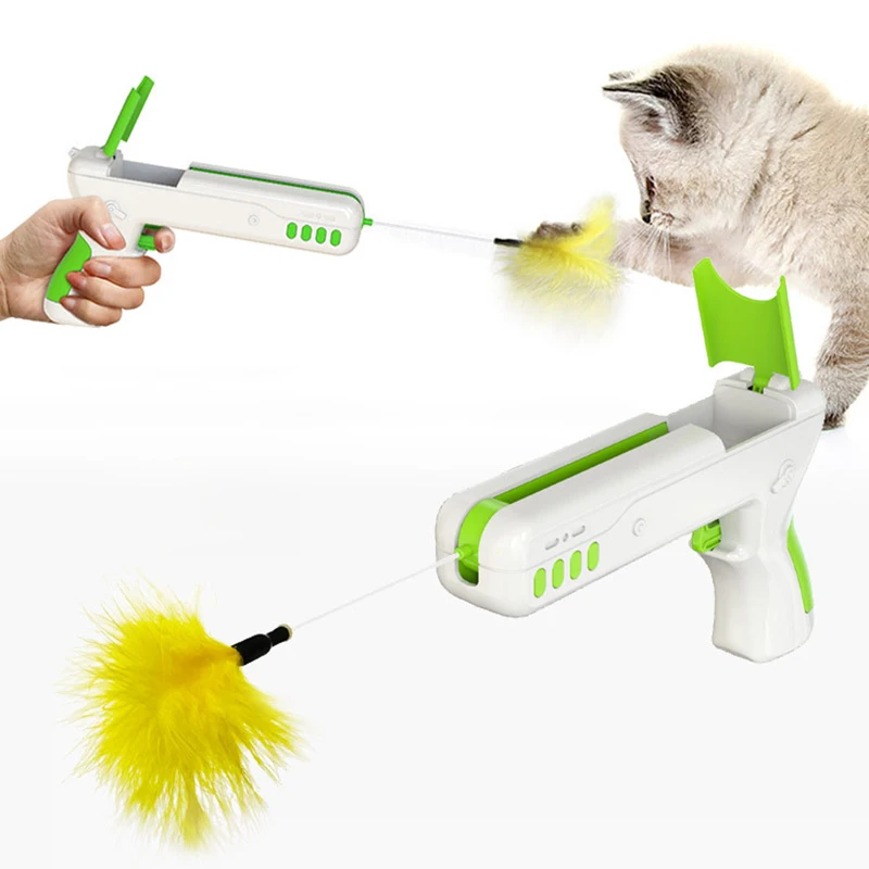 Lanzador de productos para mascotas, Bola de pistola para gatos, palo de catapulta, juguete interactivo, pluma, juegos divertidos, pista para rascar gatos, juguetes de poda de hierba - imagen 2