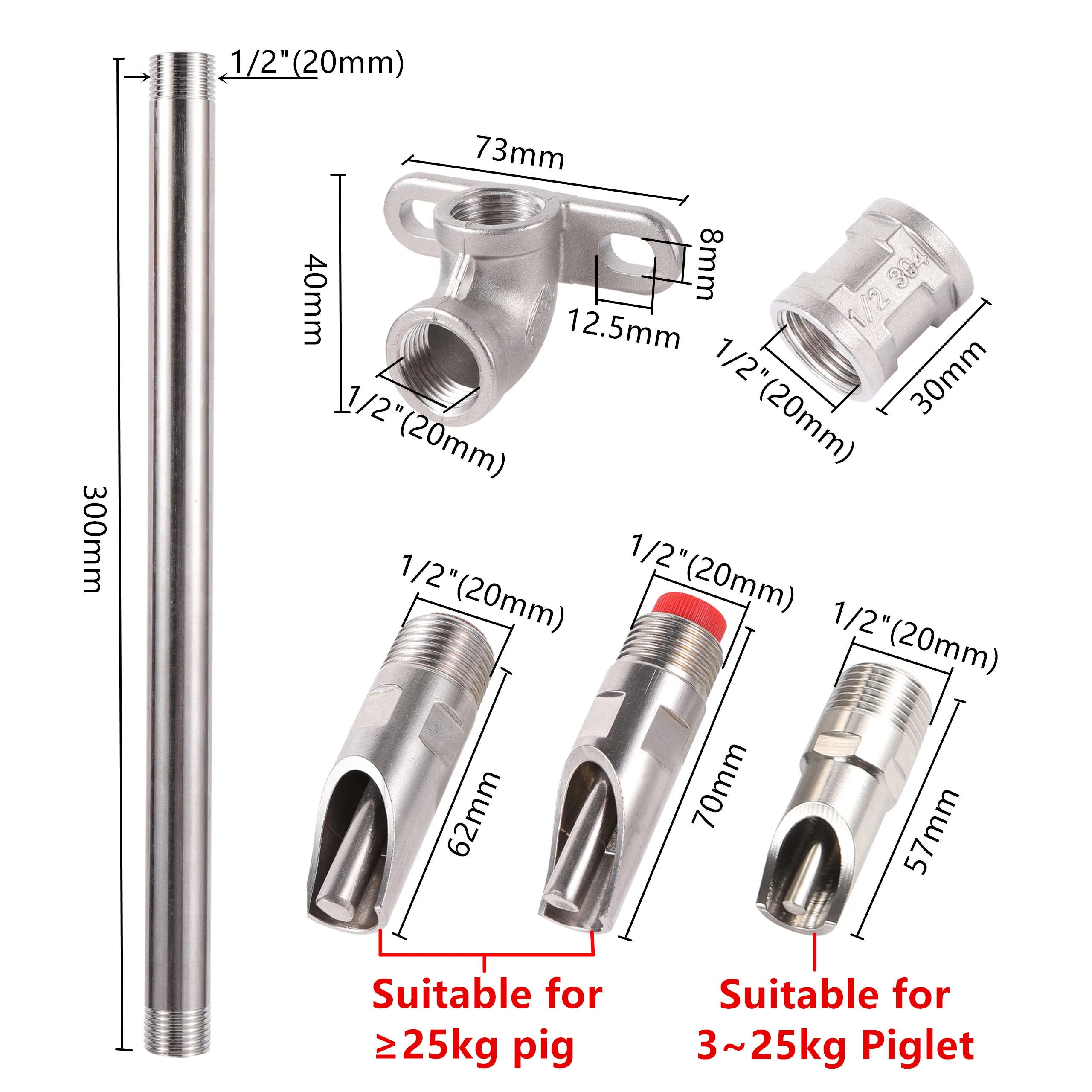 Kit de boquillas para bebedero de cerdo, bebedero automático de acero inoxidable, interfaz roscada de 1/2 ", accesorios de agua potable para ganado - imagen 3