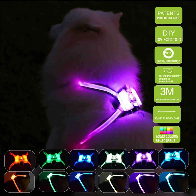Arnés LED para perros grandes, chaleco sin tirones para el pecho, recargable por USB, brillante, suministros para mascotas - imagen 3