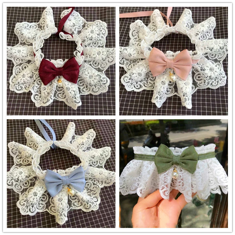 Collar de encaje con lazo para perros, gatos, gatito Vintage, cachorro, bufanda dulce, babero, accesorios para cachorros, Schnauzer maltés - imagen 4