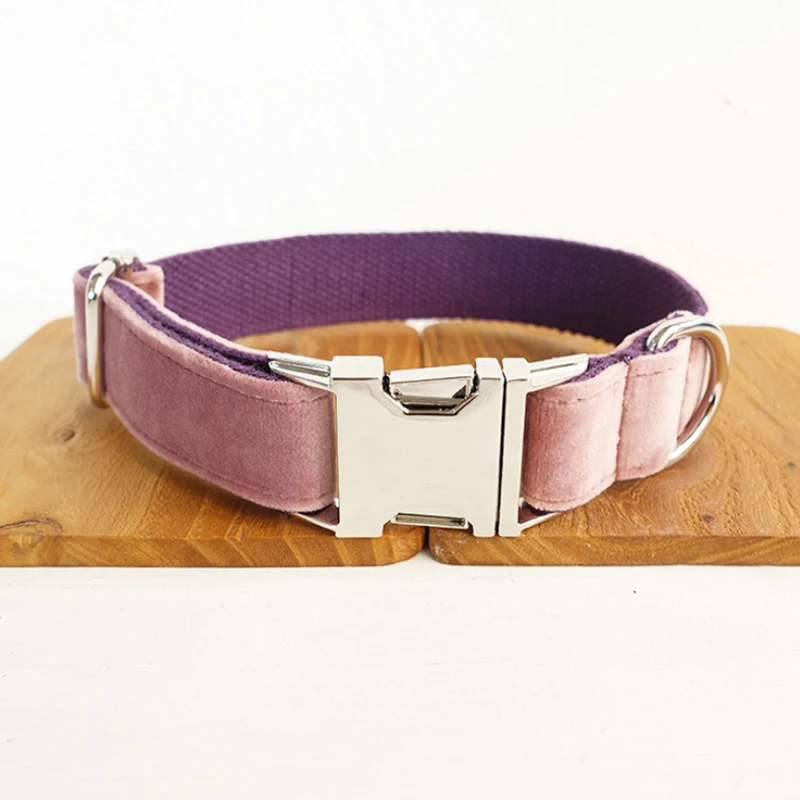 Collar personalizado con nombre grabado para perro, conjunto de correa para perros pequeños, medianos y grandes, corbata de lazo de terciopelo grueso para mascotas - imagen 5
