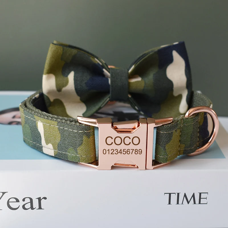 Collar de seguridad ajustable con hebilla para perro, Collar de nailon para perros pequeños, medianos y grandes, Camuflaje verde militar para mascotas masculinas, 06