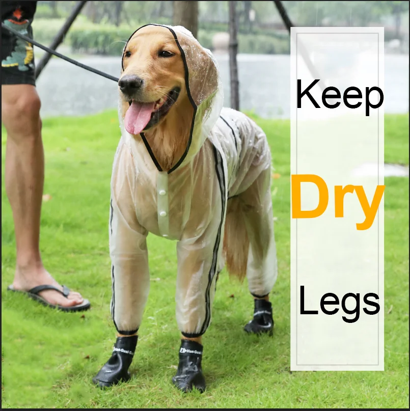 HOOPET-chubasquero para mascotas, cachorro, cuatro pies, con capucha, transparente, impermeable, Teddy, perro grande, ropa para lluvia para animales - imagen 2