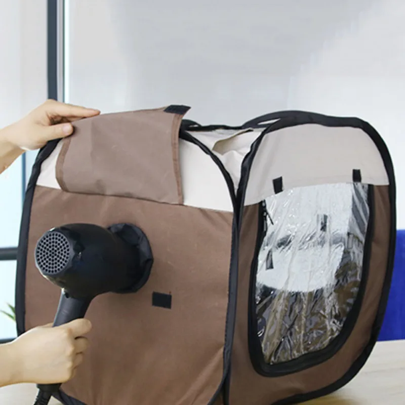 Caja de secado plegable portátil para mascotas, jaula para secador de pelo para cachorros, bolsas de viaje para el cuidado de perros manos libres para limpieza del cabello - imagen 5