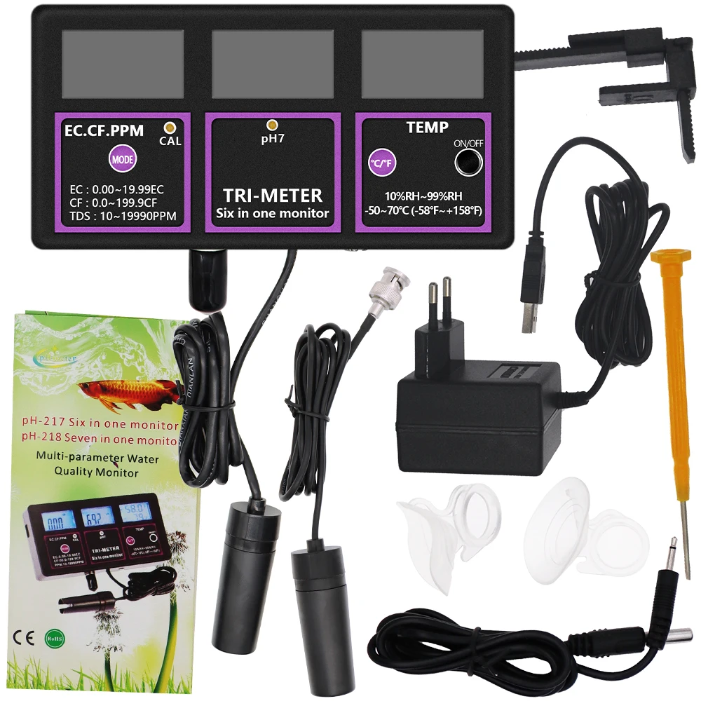 PH-217 Probador de Calidad del Agua 6 en 1, medidor de PH Digital profesional, temperatura de PH EC CF RH TDS, Monitor, Detector de agua para piscina y acuario - imagen 4