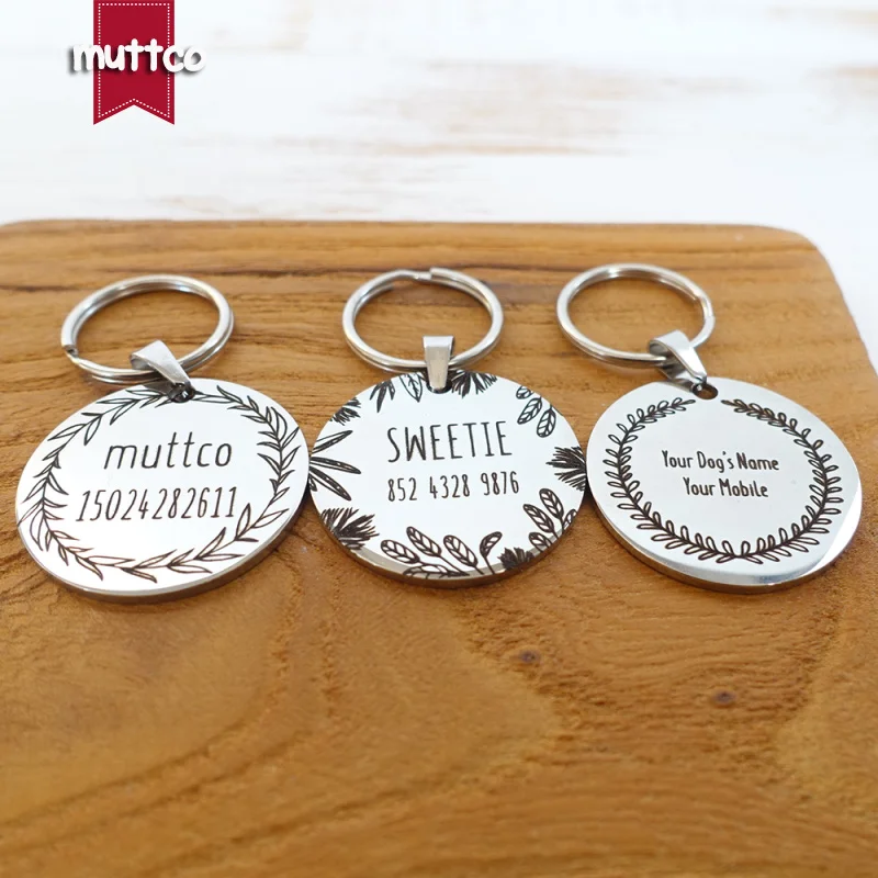 Etiqueta redonda de acero inoxidable con diseño personalizado para perro, etiqueta de nombre para mascota, 3 estilos