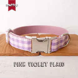 MUTTCO vende al por menor Collar de perro de diseño propio de alta calidad ROSA VIOLETA PLAID hecho a mano poliéster satinado y nailon 5 tamaños collar de perro UDC101