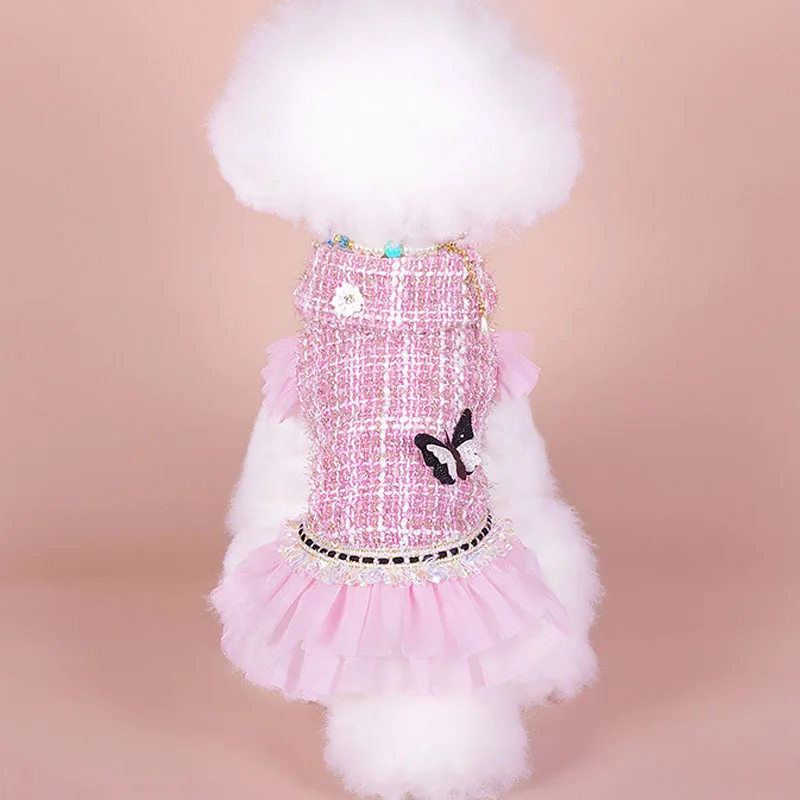 Ropa de invierno para perro Noble, disfraz de manga corta con patrón de mariposa para perro, vestido de tul de princesa para niñas, abrigo, chaqueta de gatito, trajes XL - imagen 5