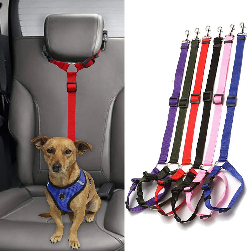 Correa de cinturón de seguridad para perros, reposacabezas de coche, sujeción ajustable de nailon para perros, cinturones de seguridad para vehículos, arnés, accesorios para mascotas - imagen 2