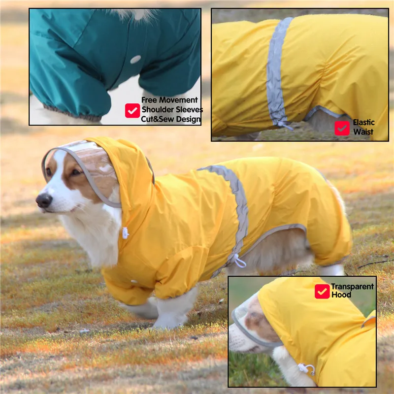 Chubasquero para perro Corgi y Dachshund, chaqueta impermeable para perro, Poncho de lluvia ligero y transpirable con capucha, 4 pies, ajustable - imagen 4