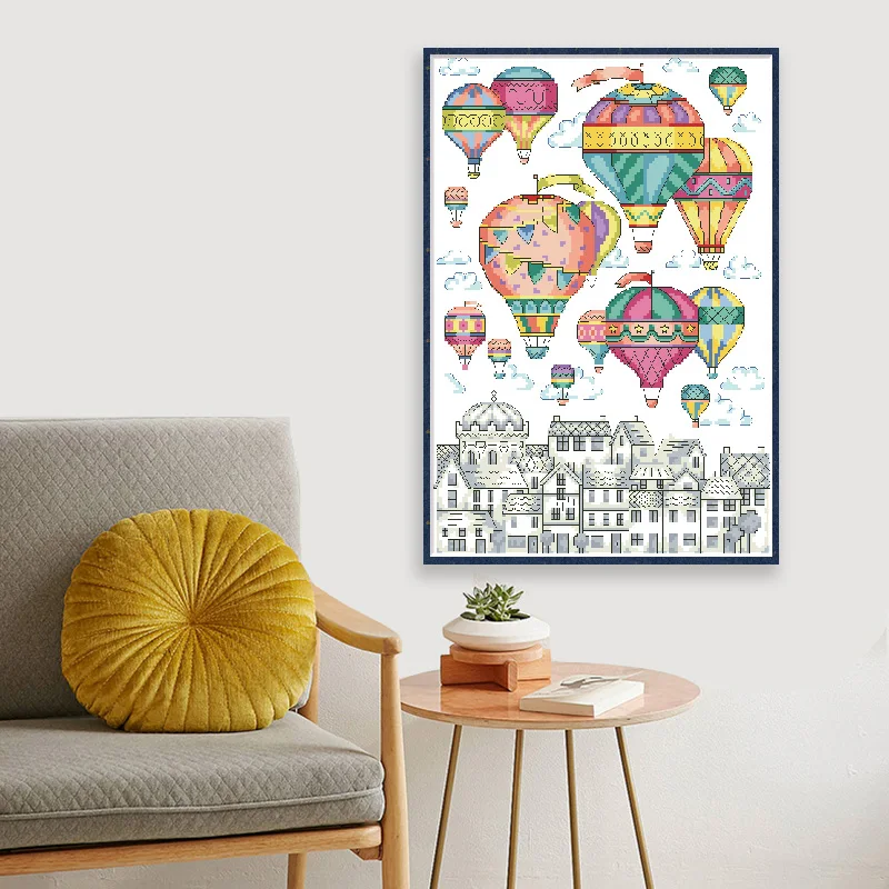 Kit de bordado con patrones de punto de cruz de globo aerostático, lienzo sin imprimir, costura con juego de hilos, pinturas decorativas para el hogar de 11CT y 14CT - imagen 2
