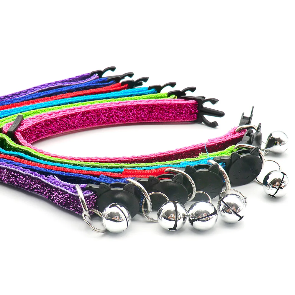 Venta al por mayor 24 Uds BlingBling cachorro gatito Collar ajustable para perro mascota con correa para el cuello de campana collares con botones de cara de gato accesorios de encanto - imagen 4