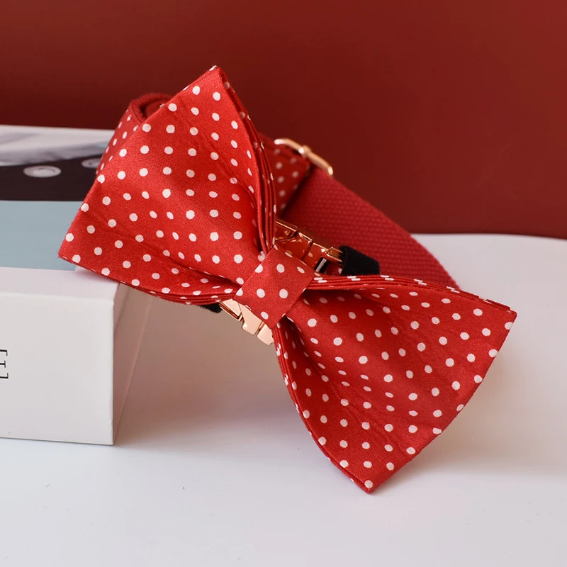Collar de algodón y correas para perros pequeños y gatos, lazo de punto rojo, ajustable, Zzkdot 01 - imagen 2