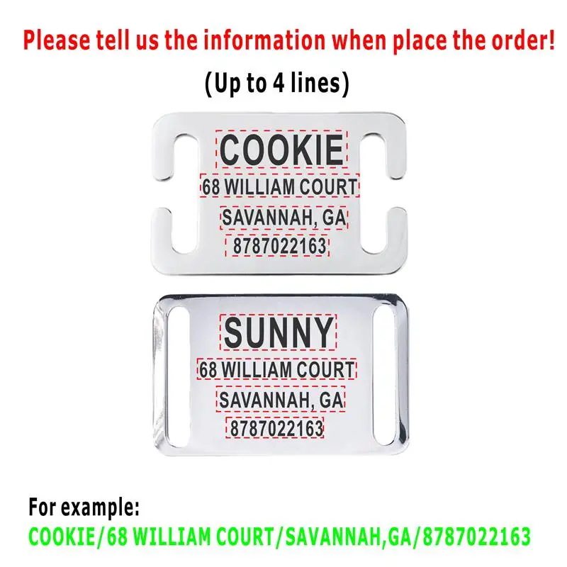 Etiqueta de identificación personalizada para mascotas, etiquetas de nombres grabadas deslizantes de acero inoxidable, accesorios para Collar, colgante, etiquetas para perros grabadas gratis - imagen 4