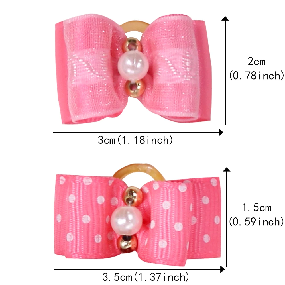 ¡Caliente! 200 Uds. Lazos de pelo de perro con perlas, bandas de goma, lazos de Robbon, lazo de diamante para el cuidado del pelo de perro, productos de accesorios para el cuidado - imagen 5
