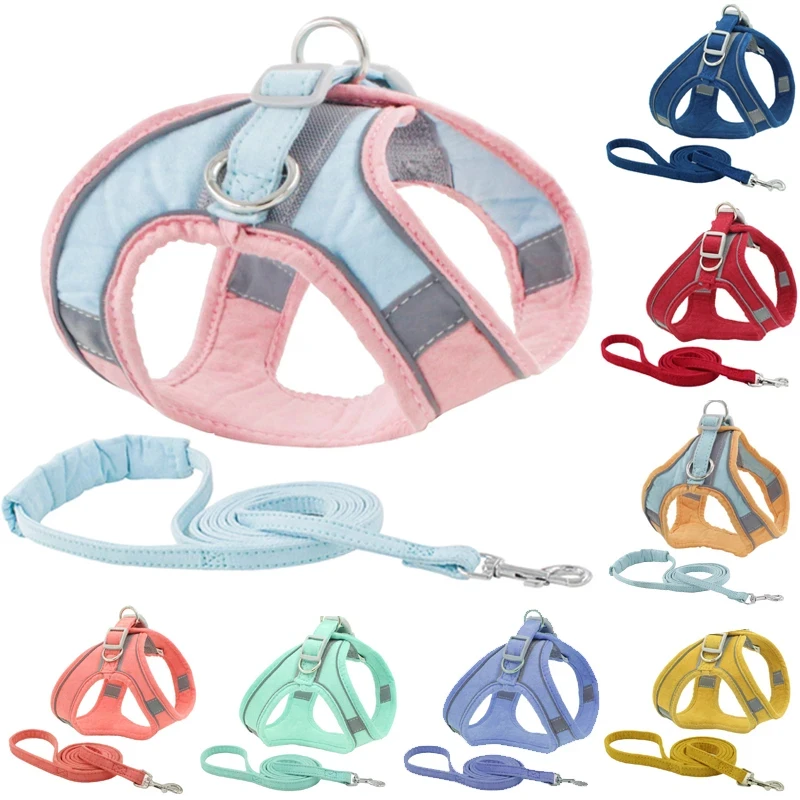 Arnés reflectante para gato y perro, conjunto de correa para Chihuahua, Pug, pequeño y mediano, correa de pecho, correa de plomo para caminar - imagen 2