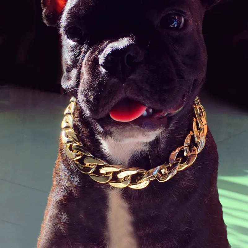 Collar de cadena de moda para perros grandes, Collar para mascotas, Pitbull, Bulldog, fuerte, plateado, dorado, antideslizante - imagen 2