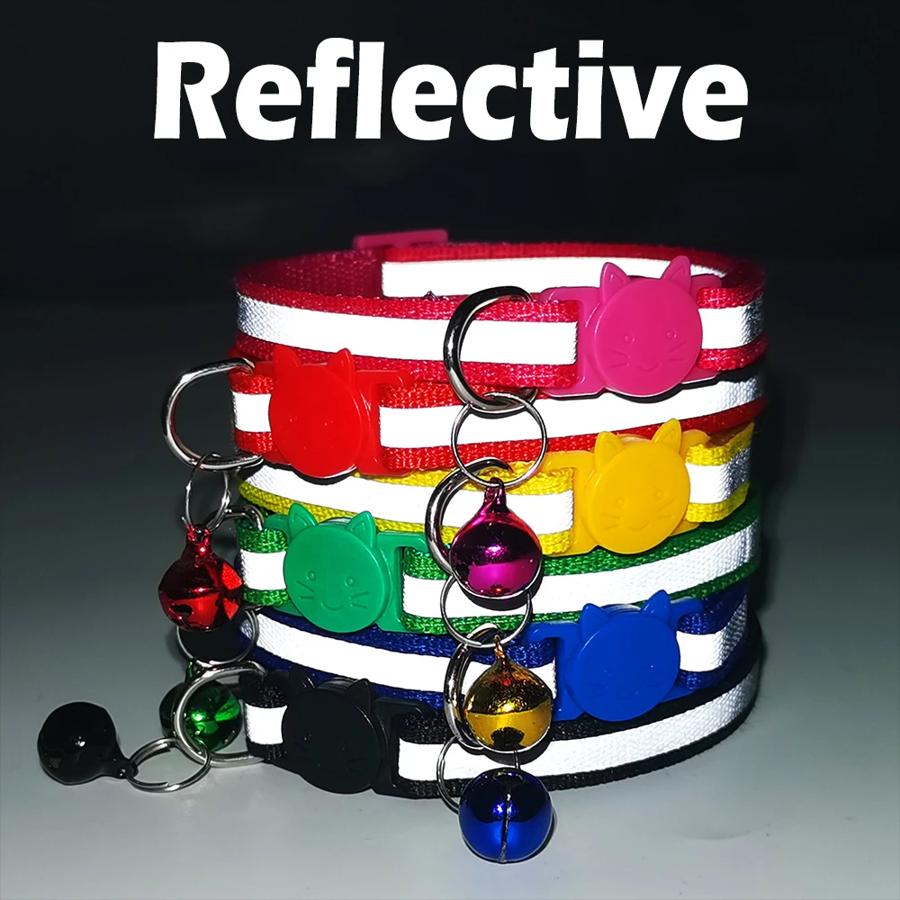 Collares con campana reflective nylon ajustable para mascotas pequeñas
