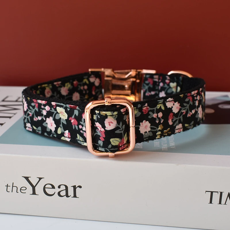 Collar de nailon personalizado para perro, Correa suave con lazo, cuerda de tracción, identificación grabada, bulldog Francés, flores 05 - imagen 5