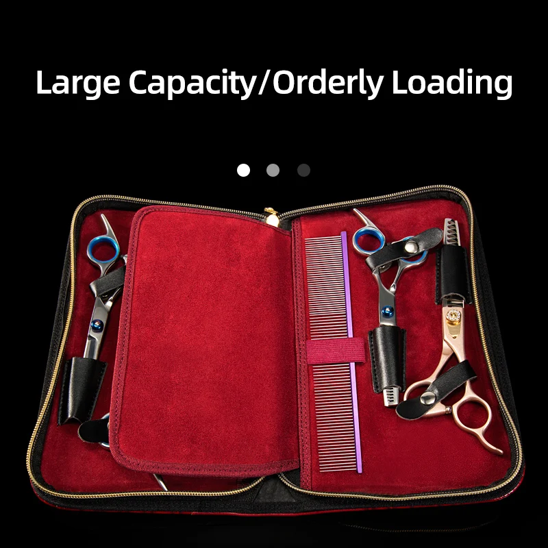 Juego de bolsa de tijeras negra para esteticista de mascotas profesional, solución de almacenamiento de 5 piezas de imitación de cuero de cocodrilo de gran capacidad - imagen 5