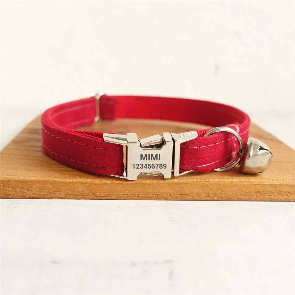 Collar de gato personalizado con nombre y número, bonito Collar de gato de calidad con campanas, collares para caminar para perros pequeños ajustables