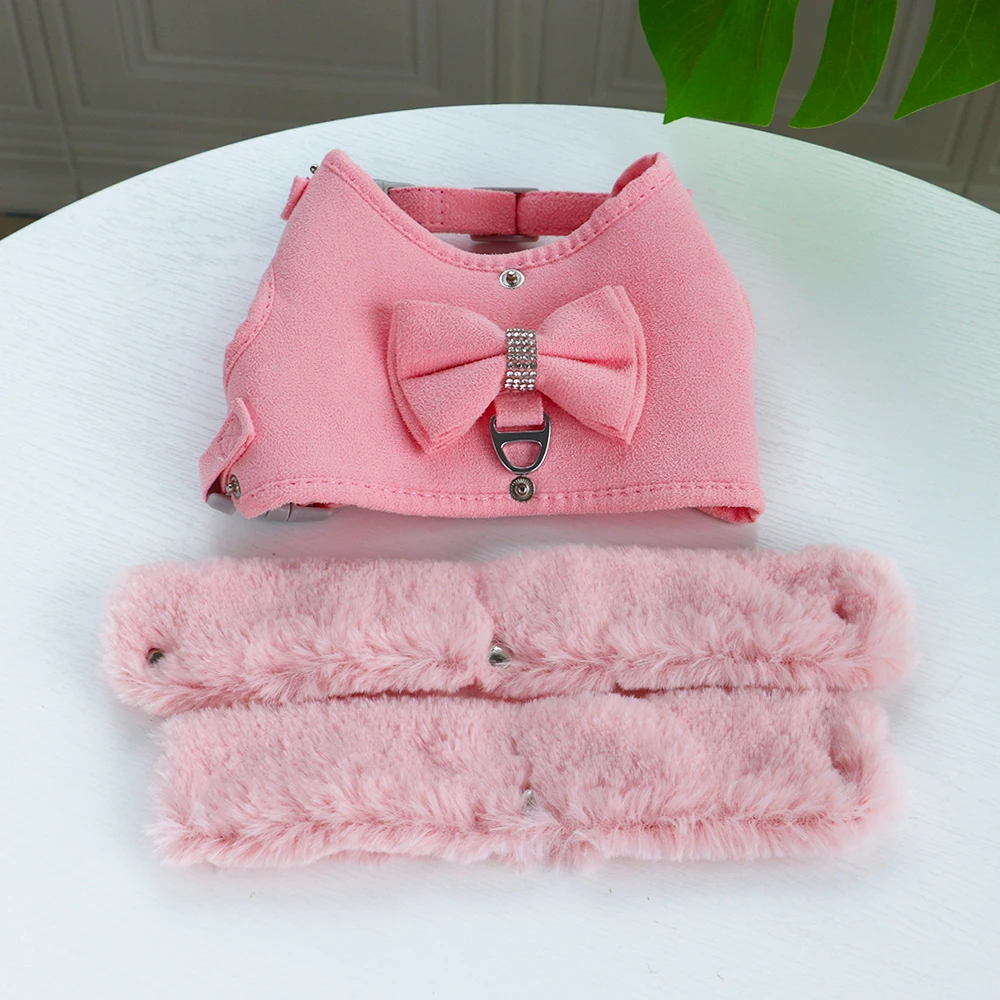 Arnés con lazo para perros pequeños y gatos, conjunto de correa, chaleco con arnés de piel suave y cálido, arnés transpirable para cachorros y mascotas, plomo para perros pequeños, Yorkshire Pug - imagen 4