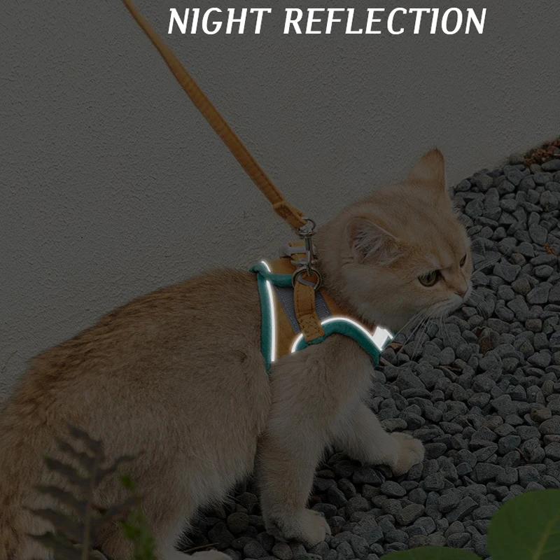 Arnés reflectante para gato y perro, conjunto de correa para Chihuahua, Pug, pequeño y mediano, correa de pecho, correa de plomo para caminar - imagen 5