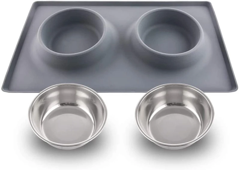 Benepaw-cuenco doble de acero inoxidable para perro con alfombrilla de silicona, No tóxico, antideslizante, sin derrames, para agua y comida de mascotas, alimentación para cachorros y gatos - imagen 5