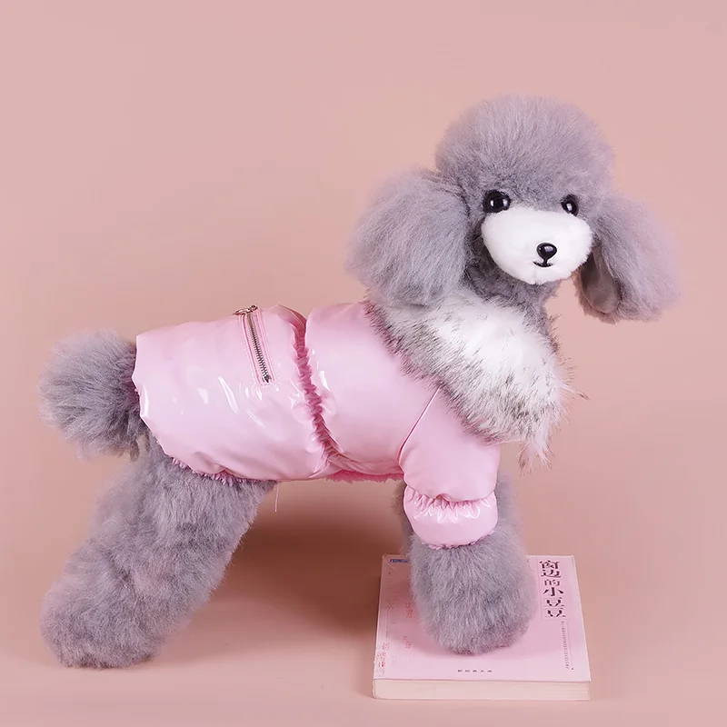 El más nuevo abrigo de invierno para perros, chaqueta con cuello de piel sintética, disfraz para mascotas para perros pequeños, monos maltés, ropa para cachorros y gatos, pantalones - imagen 4
