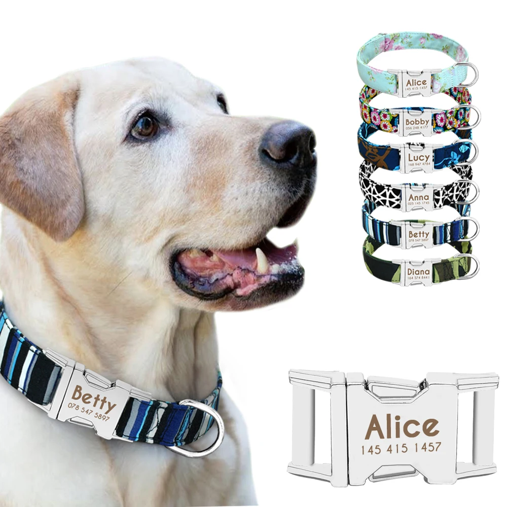 Collar de perro de nailon personalizado, collares para perros con estampado de moda, Collar personalizado para cachorros y mascotas, nombre grabado para perros pequeños, medianos y grandes, Pug - imagen 3