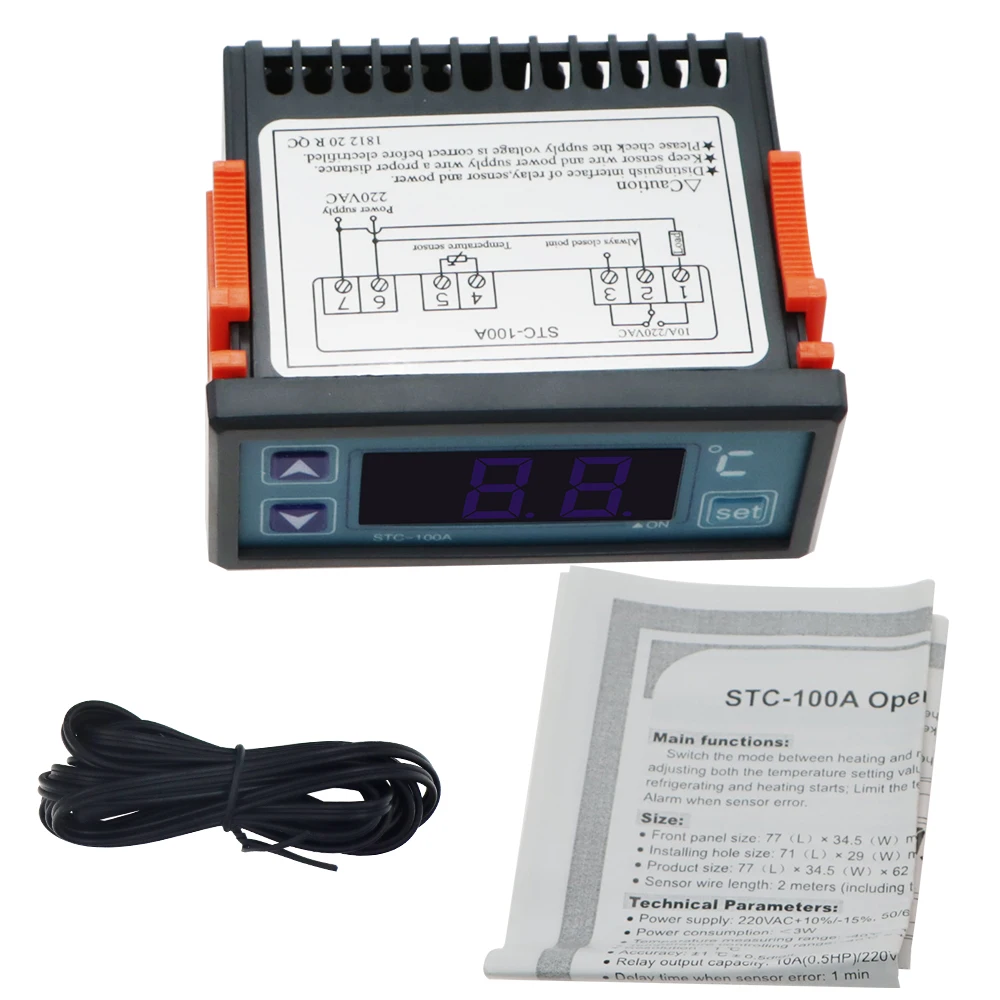 STC-100A Mini controlador de temperatura 220V termostato Digital refrigeración calefacción refrigerador termorregulador 2M Sensor NTC - imagen 2