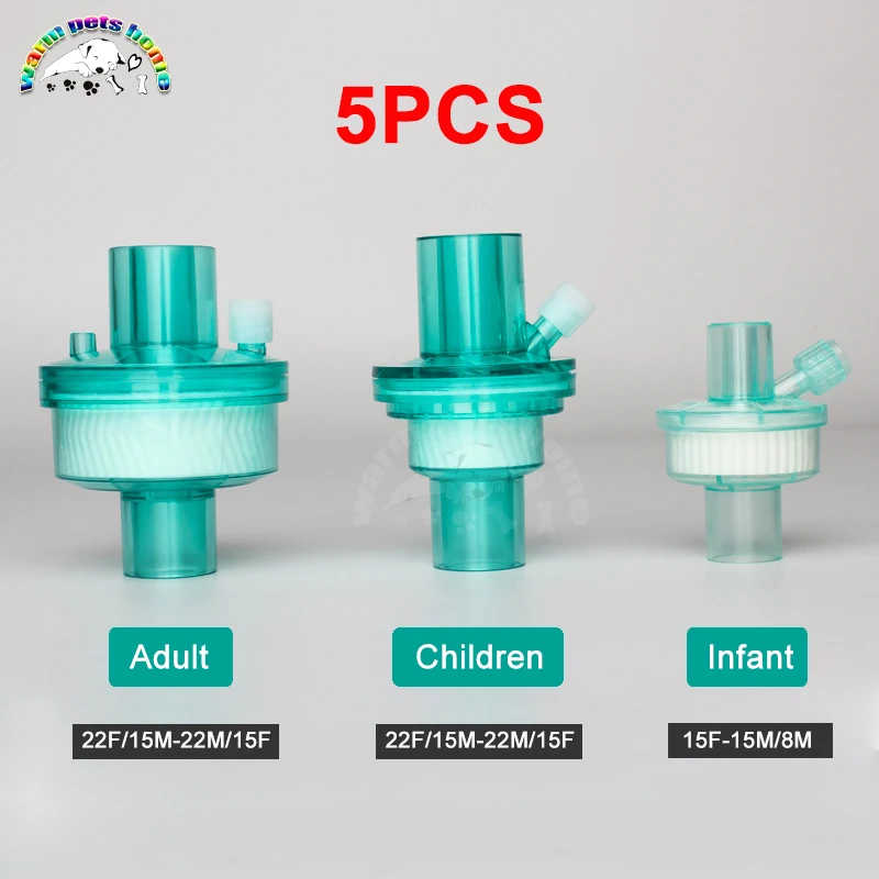 Filtro viral bacteriano CPAP, intercambiador de calor y humedad estéril con filtro para adultos, niños, bebés, veterinaria, 5 uds.