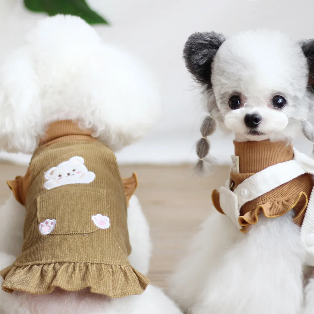 Falda con tirantes de oso para mascotas, ropa para gatos y perros, mangas voladoras, Base de pana, Linda falda de princesa, ropa para mascotas, Otoño e Invierno - imagen 5