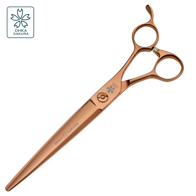 Yinghuawu-tijeras para recortar el cabello de oro rosa, corte grande, cizalla directa, 7,0-7,5 pulgadas, VG10, especial de esteticista para mascotas importada de alta calidad - imagen 2