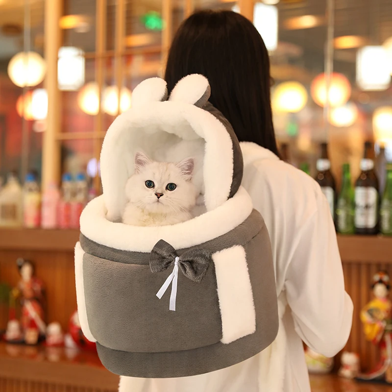 Bolsa transportadora de mascotas de felpa cálida y bonita, mochila portátil para transporte de gatos, paquete de pecho para perros pequeños, cesta de viaje para cachorros - imagen 2