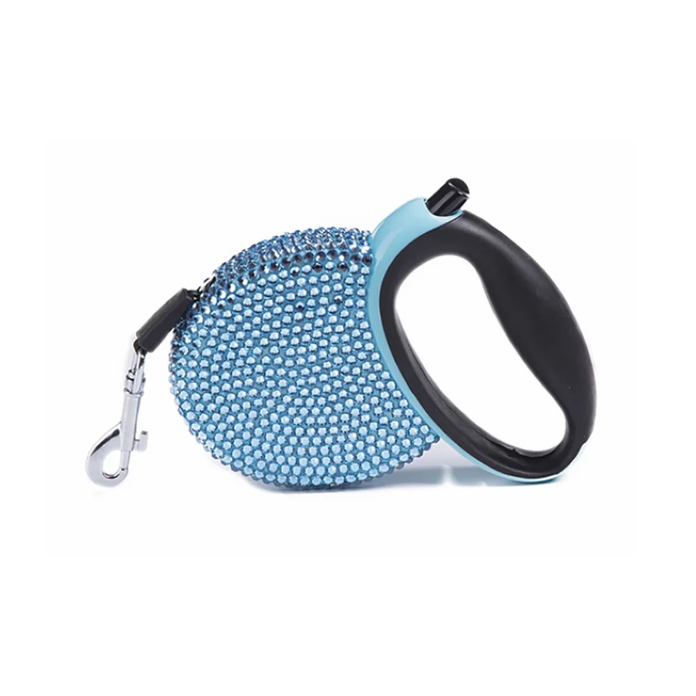 Correa retráctil automática para mascotas, diamantes de imitación azules y rosas, correas de perro de cristal ostentoso para gato, línea plana, 3M - imagen 5