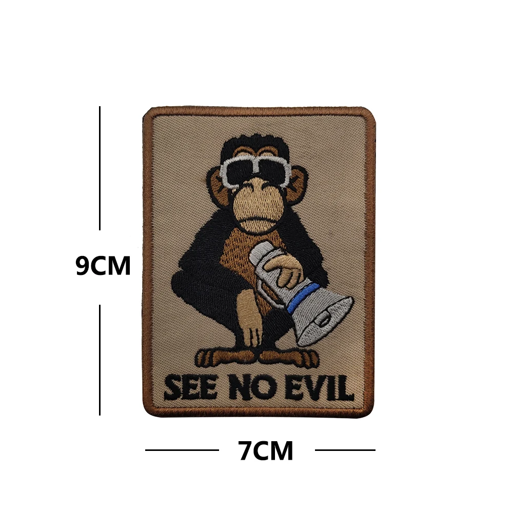 Parche bordado de mono de tres sabios, insignia de brazalete, parche decorativo táctico militar, ver, hablar, escuchar, No malvado - imagen 5