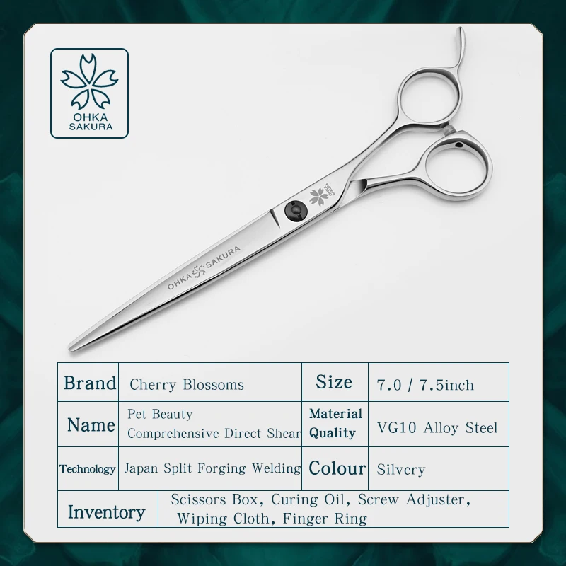 Sakura-Tijeras profesionales de peluquería para belleza de mascotas, cizalla directa completa, Vg10 doméstica, 7,0 ", 7,5" - imagen 3