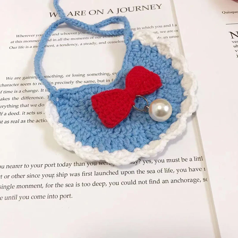 Collar de punto navideño para mascotas, pañuelo tejido a mano para cachorros y gatos, pajarita, pañuelo rojo, accesorios para mascotas, productos - imagen 4