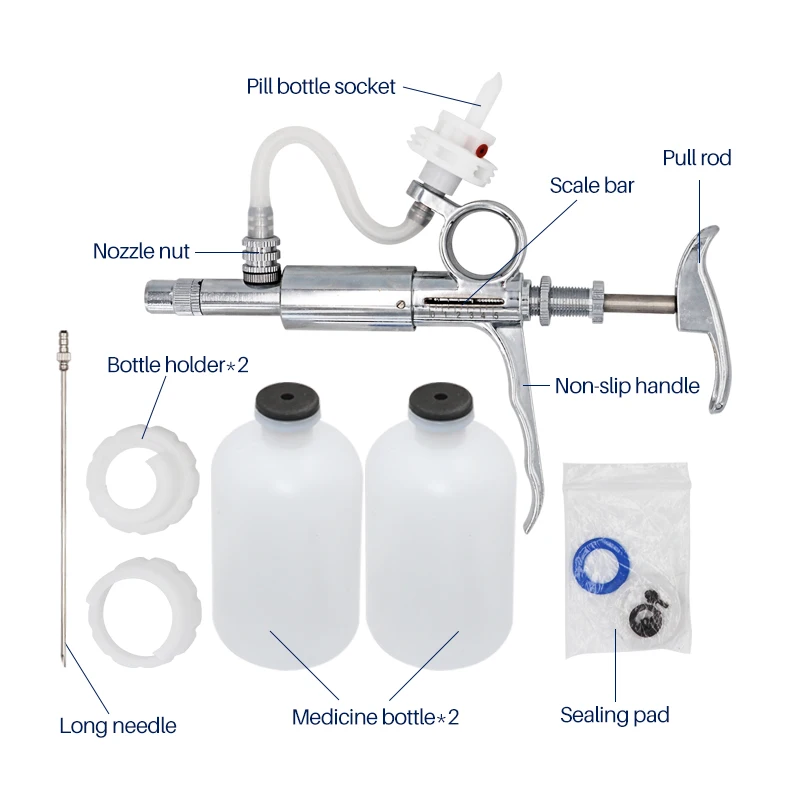 Jeringa continua automática para ganado, equipo veterinario con botellas, botella de vacuna doble, 0,5 ~ 5ml - imagen 5