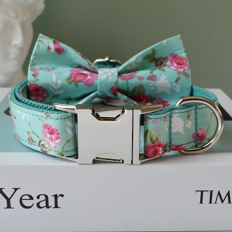 Collar de perro ajustable para mascotas, Collar de cuello con hebilla de cinta suave mediana y grande, diseño de flores para niñas, perros, flores 08 - imagen 3