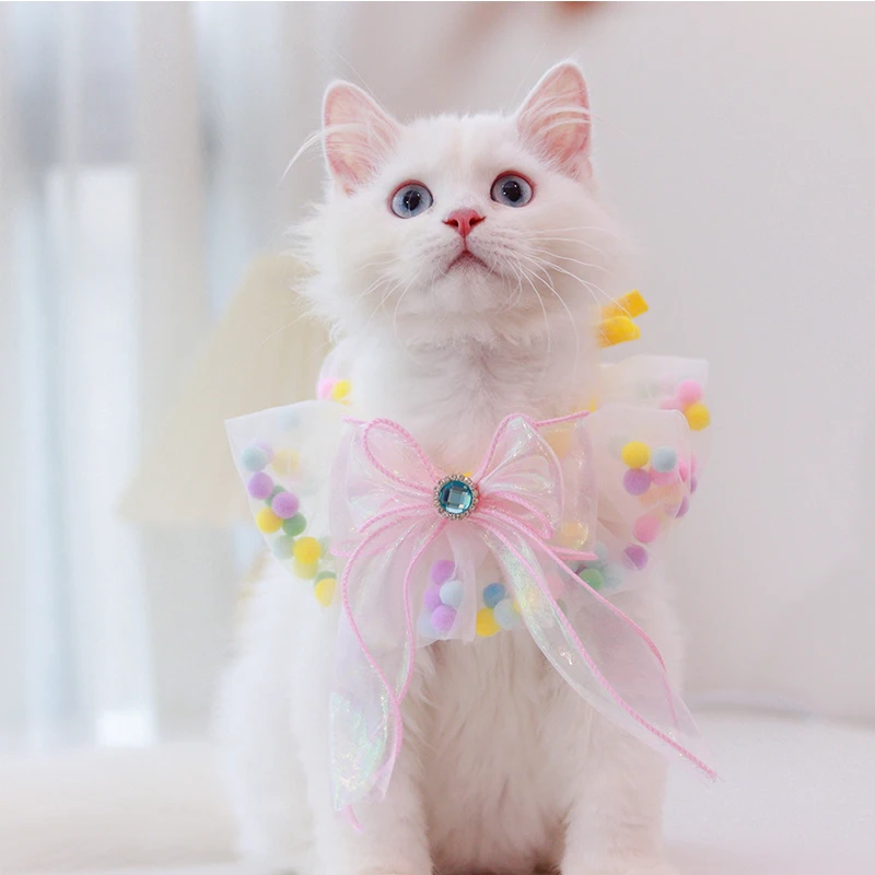 Lujo brillante gato perro gatito arcos Bandana caniche llavero gargantilla felpa tul joya accesorios para mascotas Pomerania - imagen 2