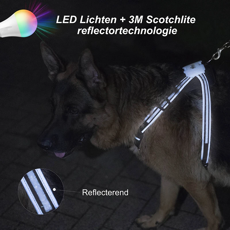 Arnés LED para perros grandes, chaleco sin tirones para el pecho, recargable por USB, brillante, suministros para mascotas - imagen 5