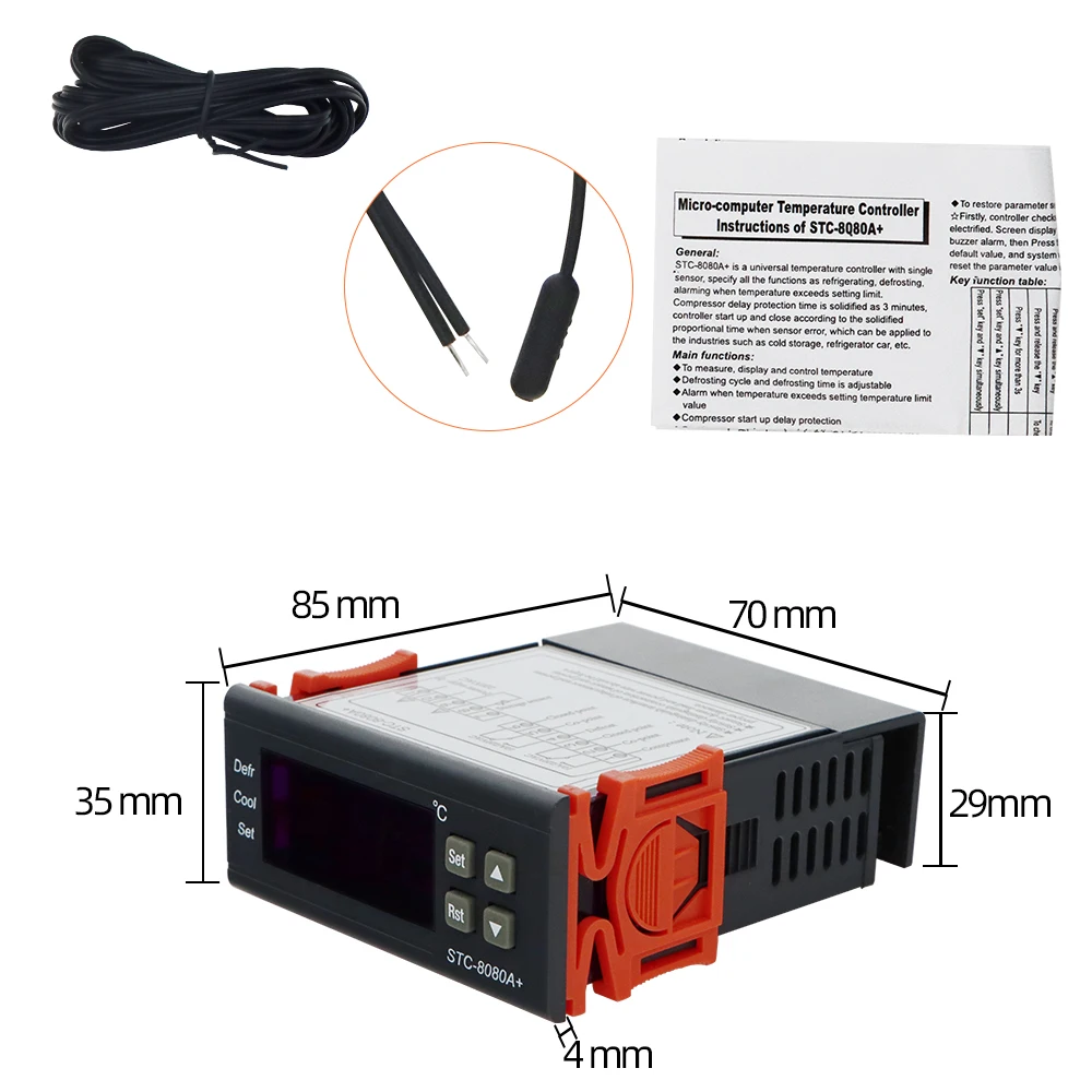 Controlador de temperatura STC-8080A +, termostato Digital de refrigerador, microordenador, función de alarma de Control de temperatura de descongelación automática - imagen 2